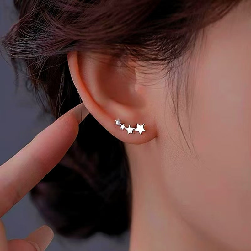 Sterling Silver Zircon Star Stud Earrings