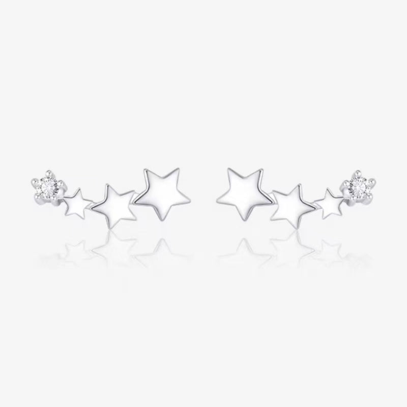 Sterling Silver Zircon Star Stud Earrings