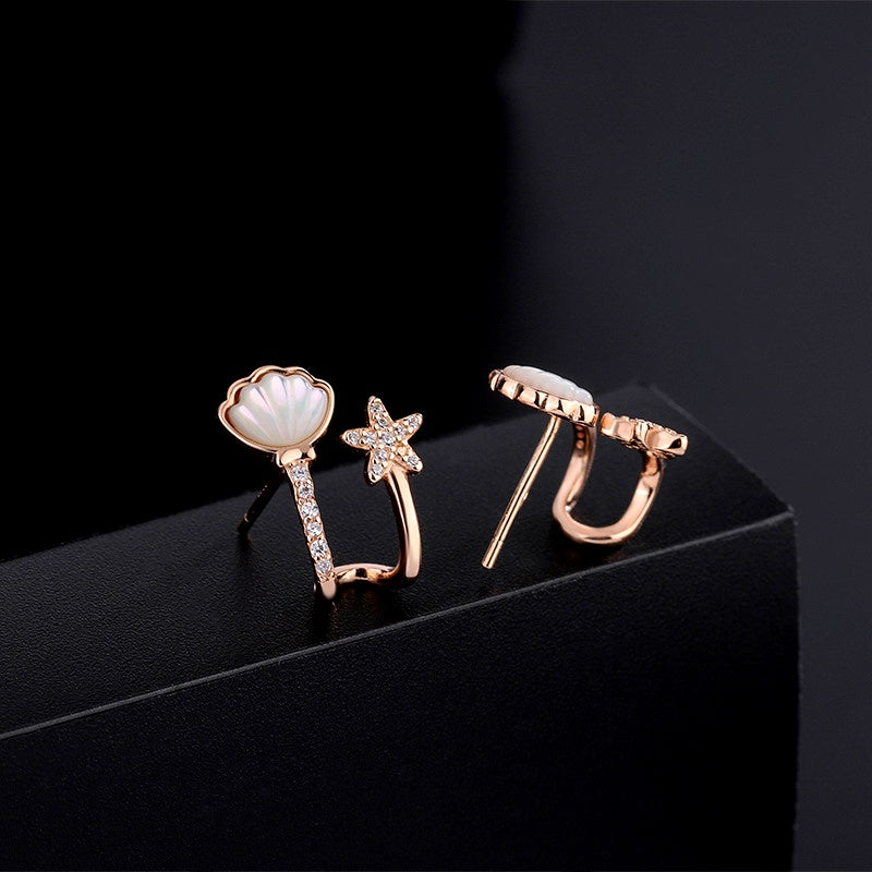 Sterling Silver Zircon Starfish Shell Stud Earrings