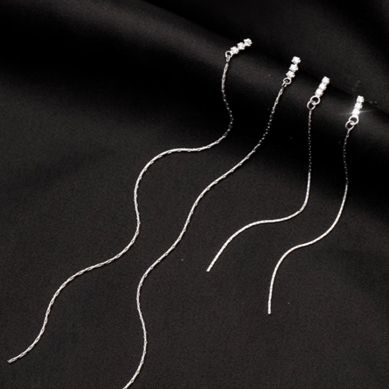 Sterling Silver Zircon Tassel Earrings