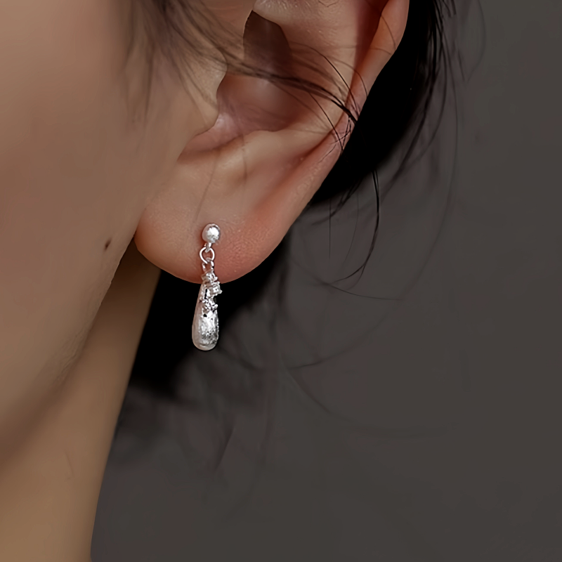 Sterling Silver Zircon Water Drop Earrings