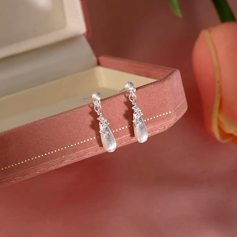 Sterling Silver Zircon Water Drop Earrings