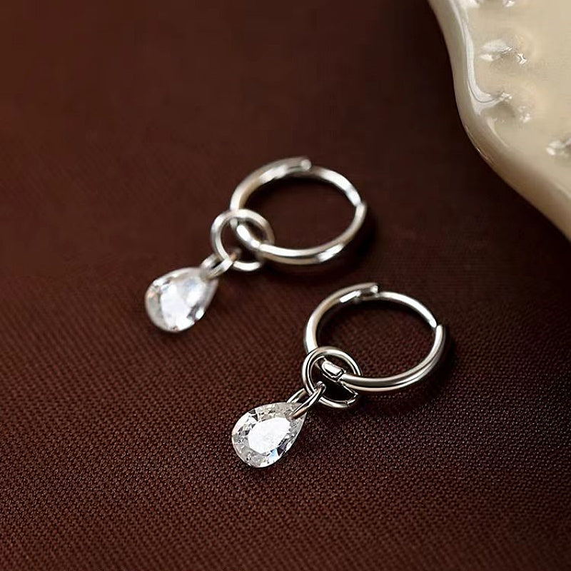 Sterling Silver Zircon Water Drop Tassel Earrings