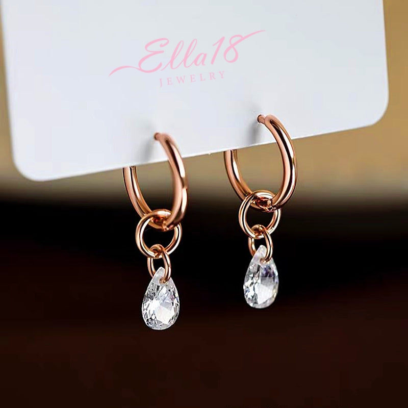 Sterling Silver Zircon Water Drop Tassel Earrings
