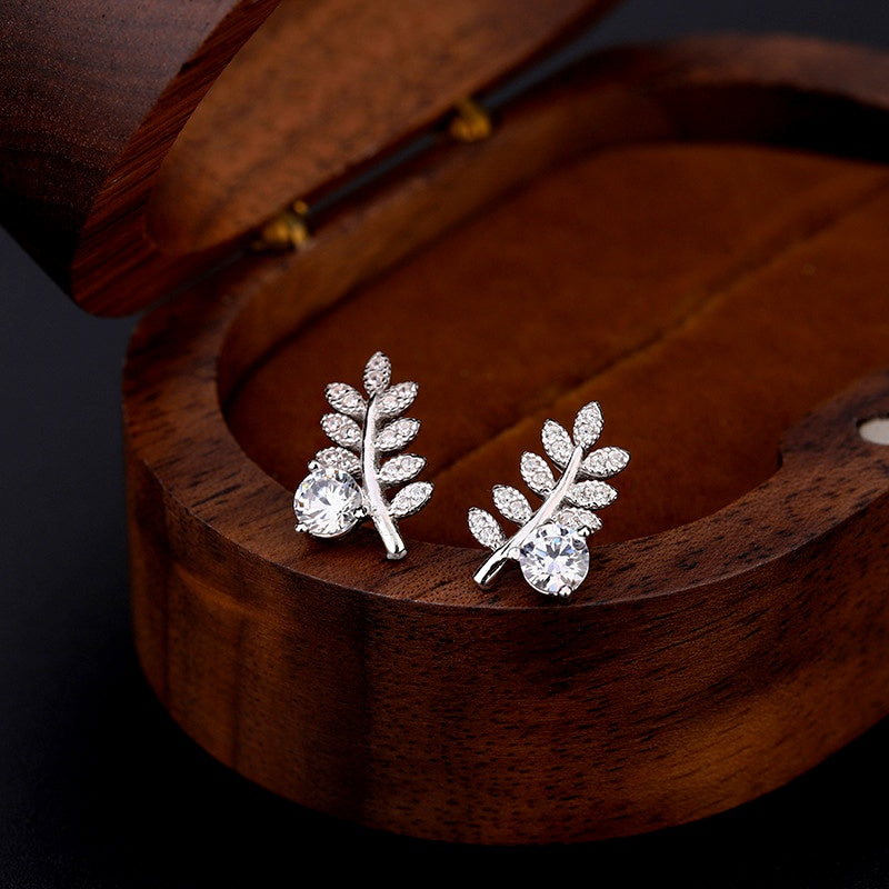 Sterling Silver Zircon Wheat Stud Earrings