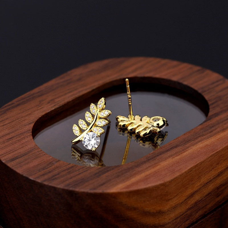 Sterling Silver Zircon Wheat Stud Earrings