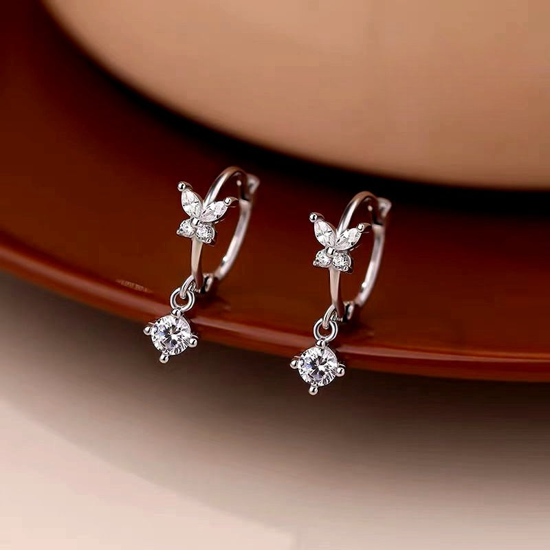 Sterling Silver uper Fairy Zircon Butterfly Earrings
