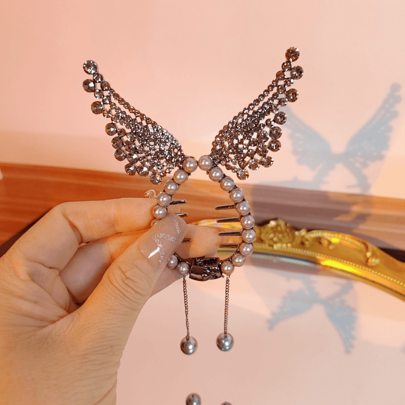Zircon Bead Wing Hair Clips