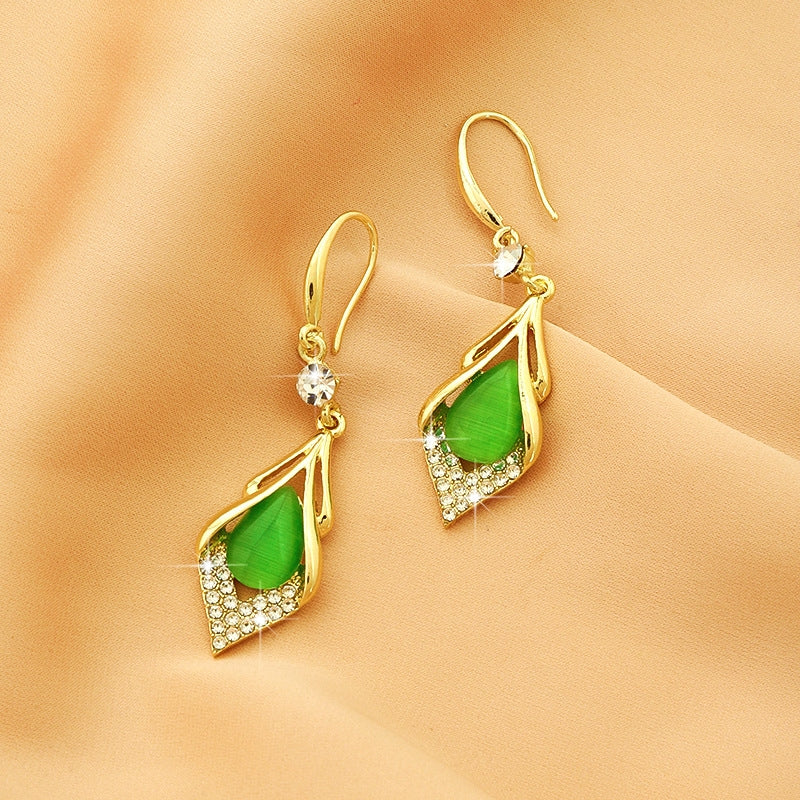 14K Gold-Plated G eometric Cat's Eye Diamond Earrings