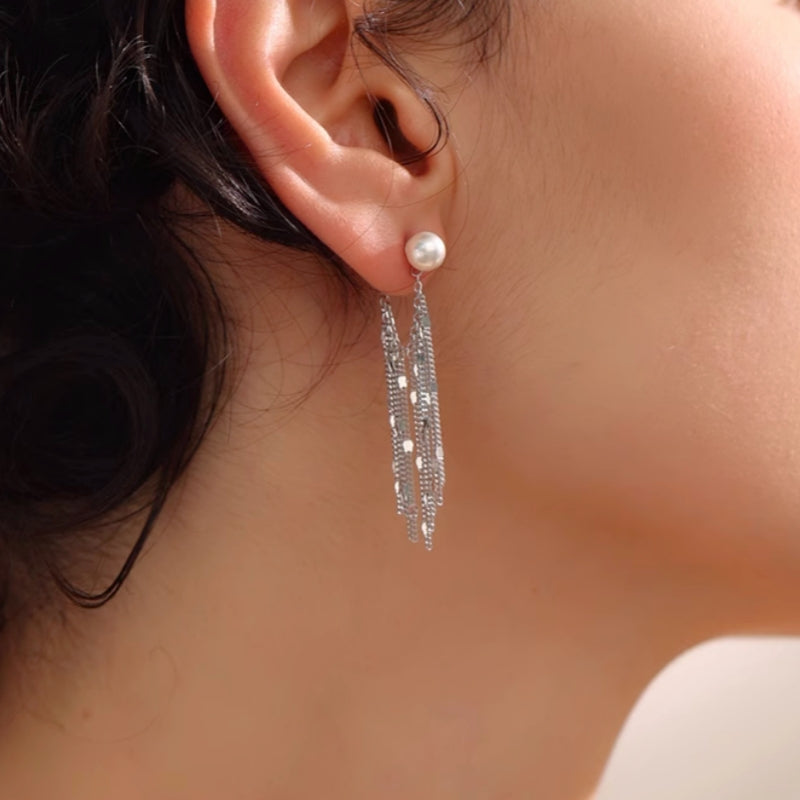 Sterling Silver Luxury Pearl Tassel Earrings