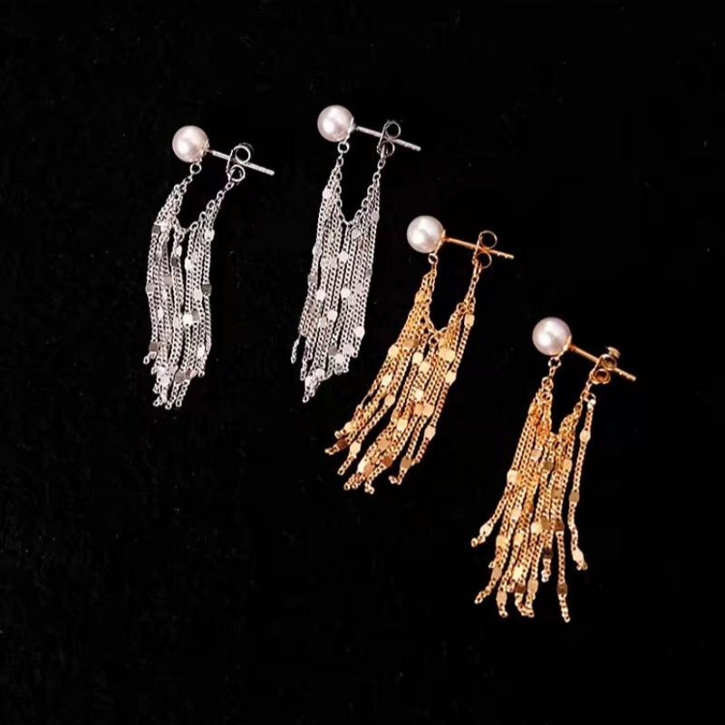 Sterling Silver Luxury Pearl Tassel Earrings