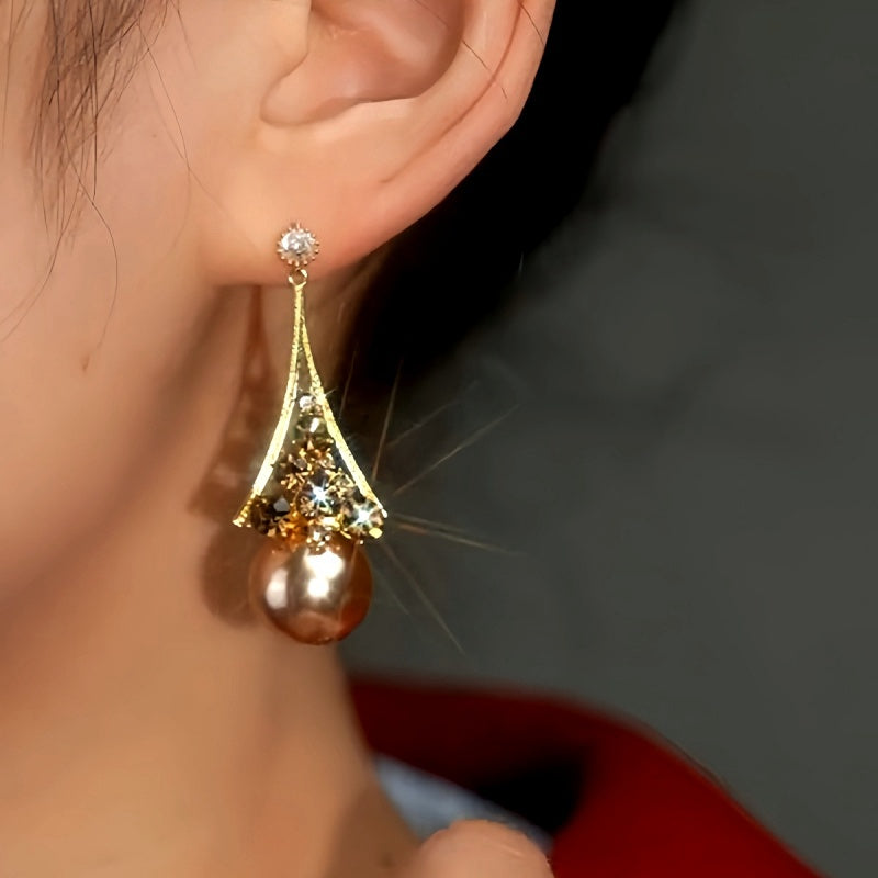 14K Gold-Plated Brown Diamond Pearl Earrings