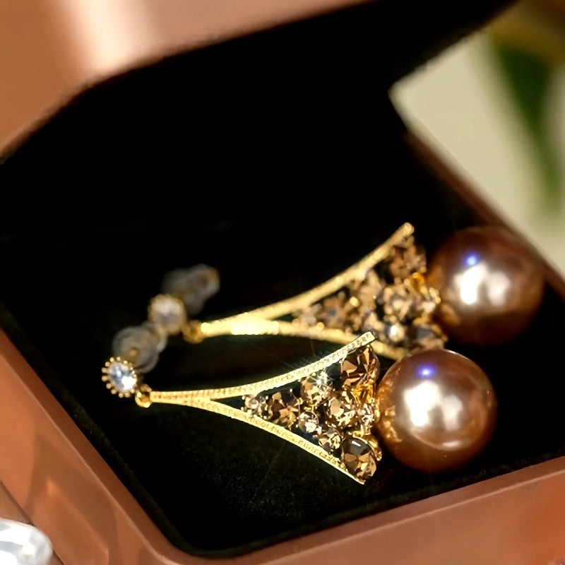 14K Gold-Plated Brown Diamond Pearl Earrings