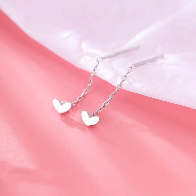 Sterling Silver Luxury Heart Threader Earrings