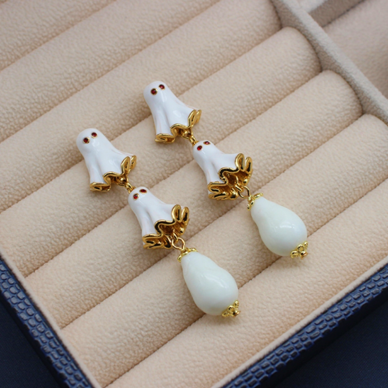 Halloween 14K Gold-Plated White Ghost Earrings