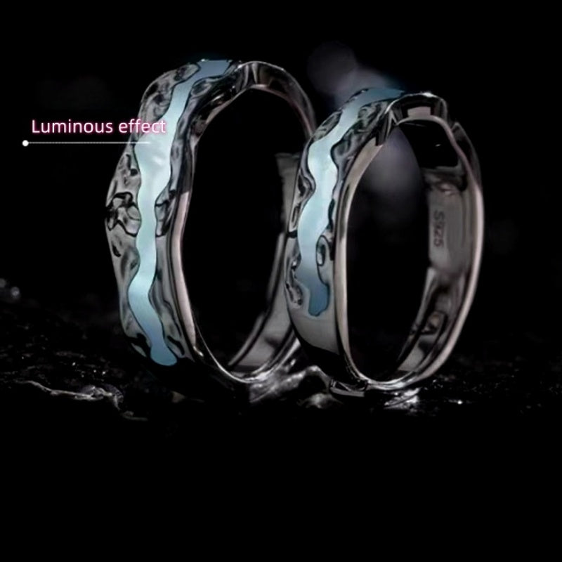 Sterling Silver Adjustable Luminous Couple Rings