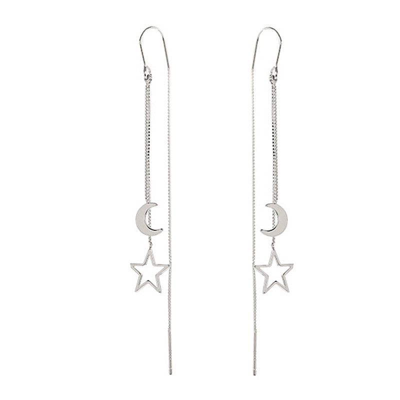 Sterling Silver Star & Moon Threader Earrings