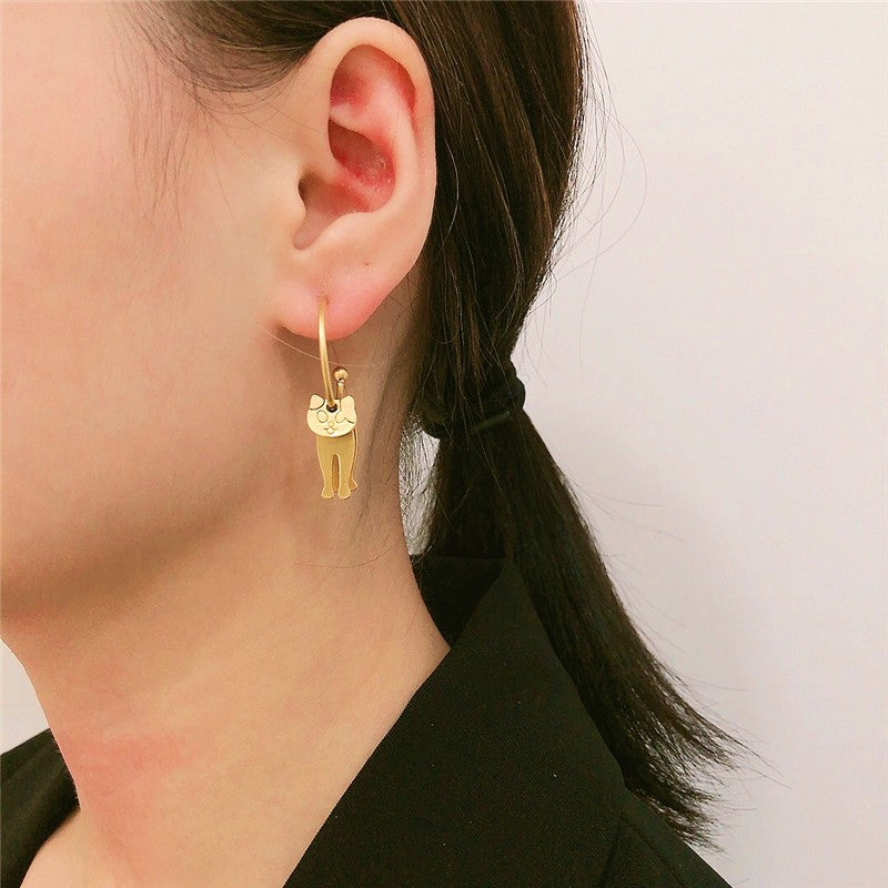 14K Gold-plated Cat Design Earrings