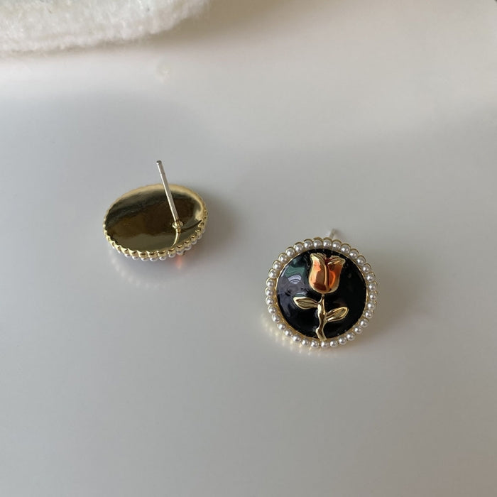 14K Gold-plated Rose Stud Earrings