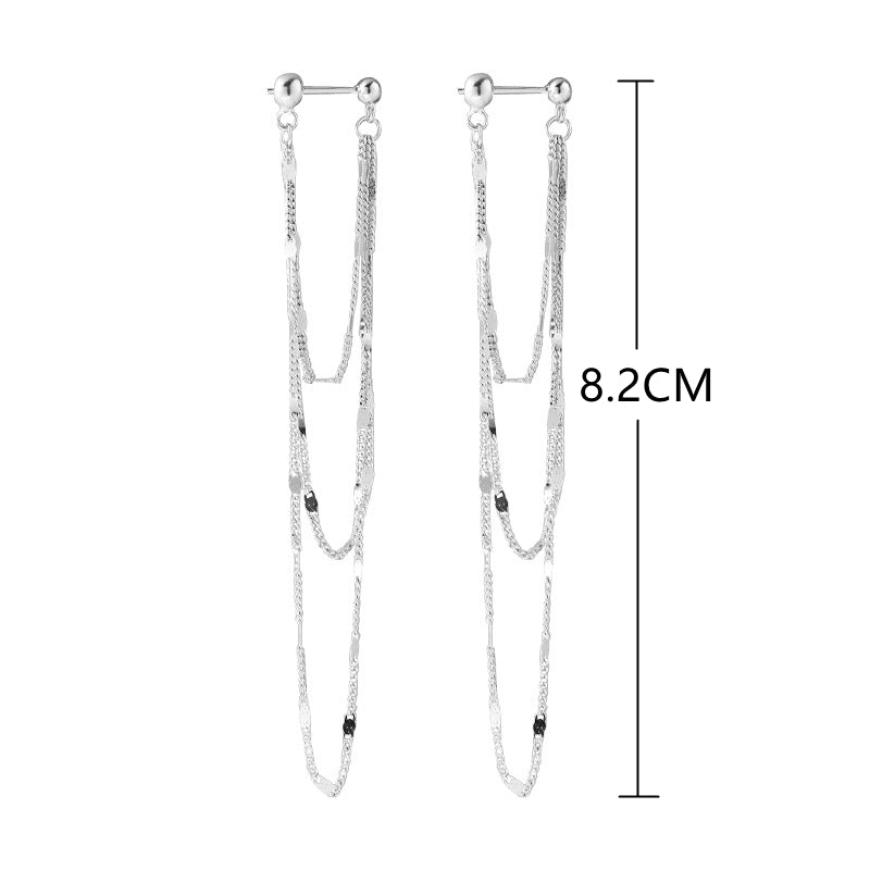 Sterling Silver Three-layer Chain Earrings