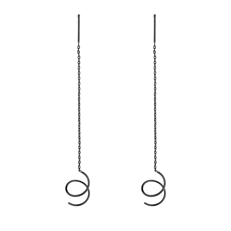 Sterling Silver Black Ear Chain Threader Earrings