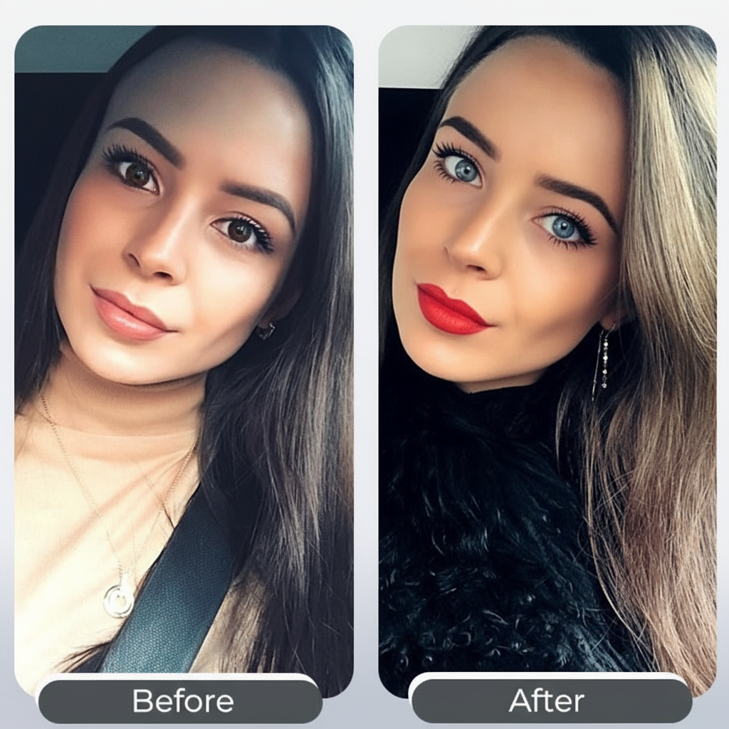 Real user results after one week of FancyDrop colored eye drops – subtle, realistic tone