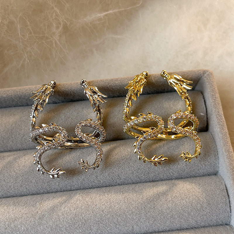 14K Gold-Plated Zircon Dragon-Shaped Ear Clips