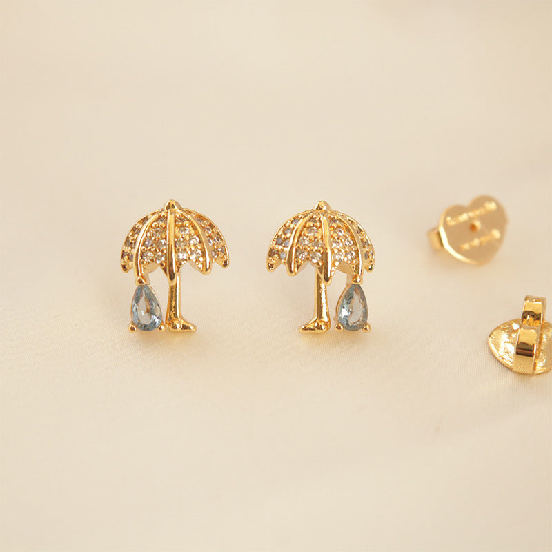 24K Gold-plated Umbrella Zircon Studs