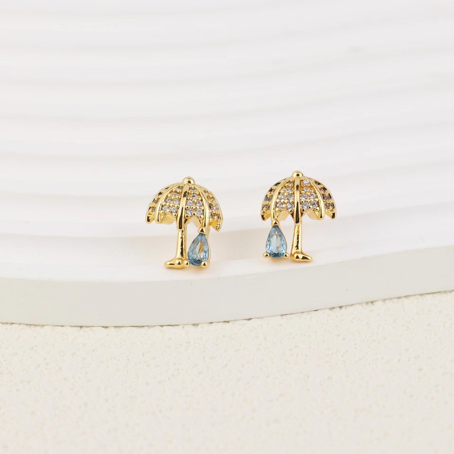 24K Gold-plated Umbrella Zircon Studs