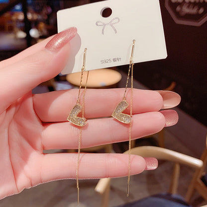 14K Gold-Plated Zircon Heart Threader Earrings