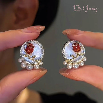14K Gold-plated Artificial Pearl Stud Earrings