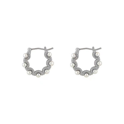 Sterling Silver Pearl Hoop Earrings