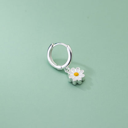 Silver Post Daisy Flower Dangle Earrings