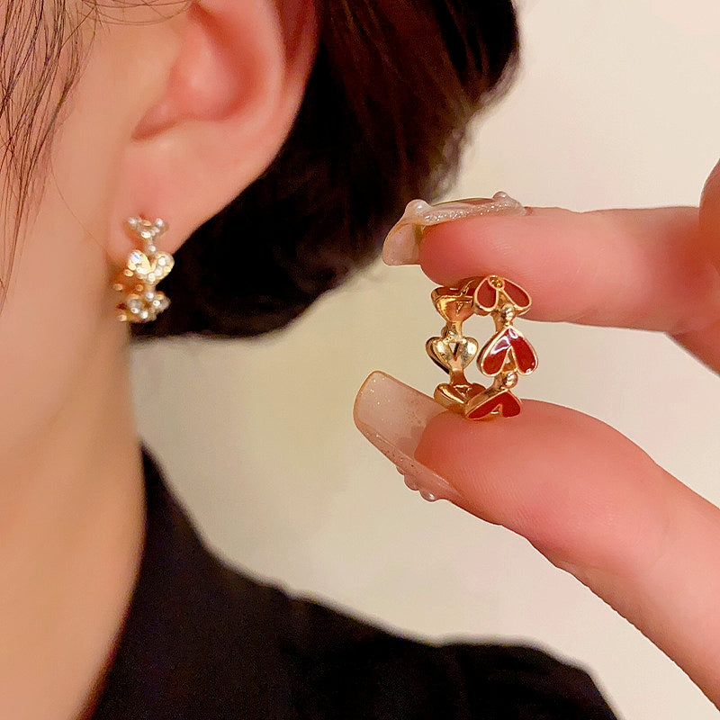 14K Gold-Plated Elegant Heart-Shaped Oil-Drop Earrings