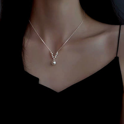 Sterling Silver V-Shaped Artificial Pearl Necklaces