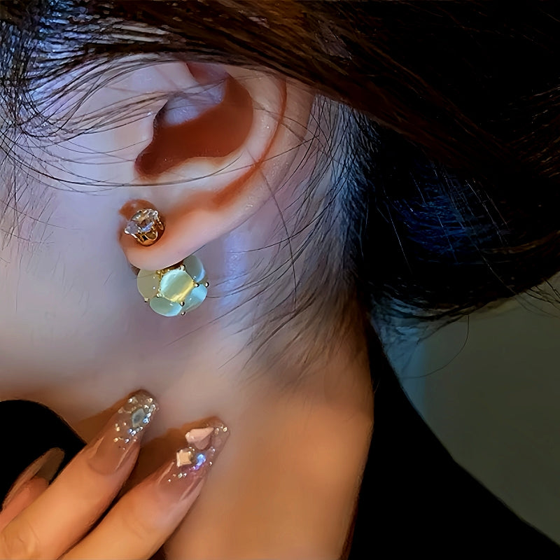 14K Gold-Plated Diamond Cat's Eye Ball Jacket Earrings