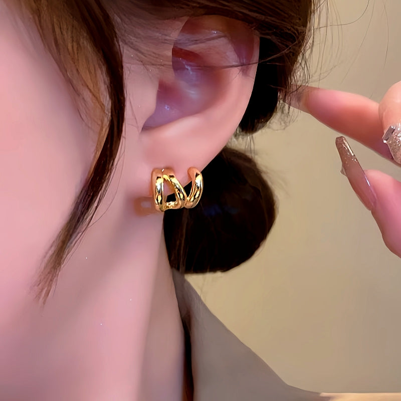 14K Gold-Plated Multi-Layer Stud Earrings