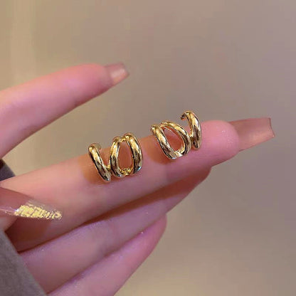 14K Gold-Plated Multi-Layer Stud Earrings