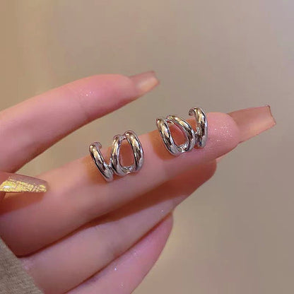 14K Gold-Plated Multi-Layer Stud Earrings