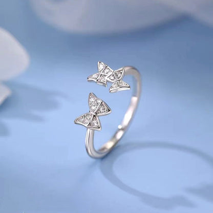 Sterling Silver Adjustable Zircon Butterfly Open RIngs