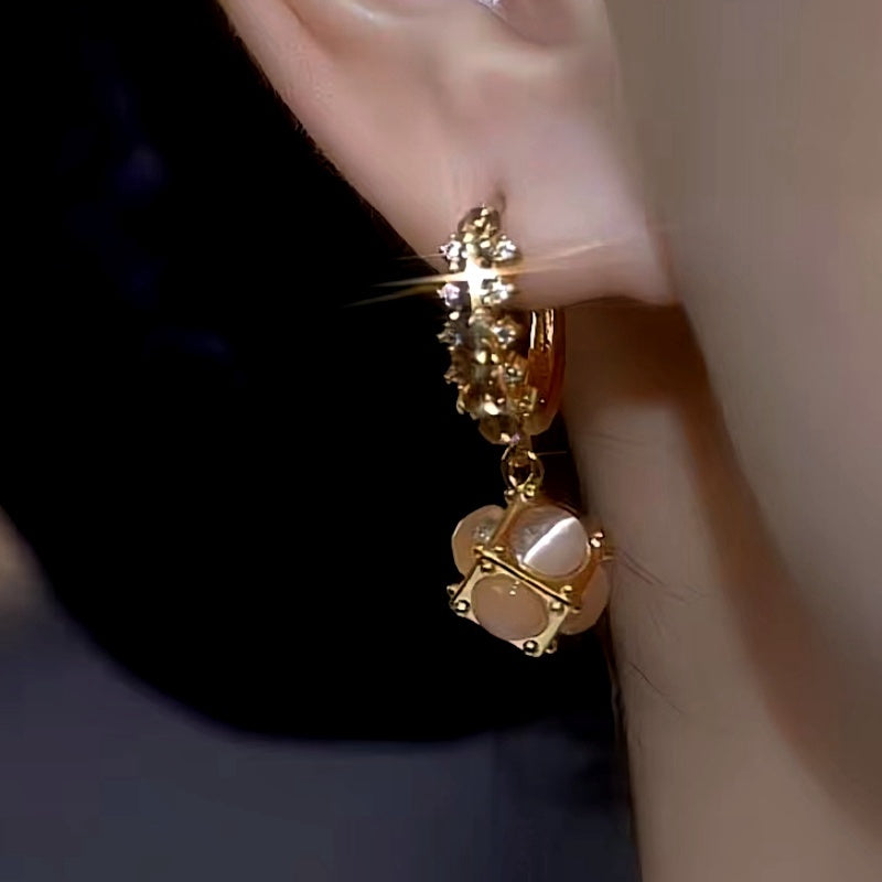 14K Gold-Plated Coffee-Colored Cat's Eye Ball Earrings