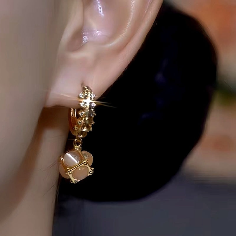 14K Gold-Plated Coffee-Colored Cat's Eye Ball Earrings