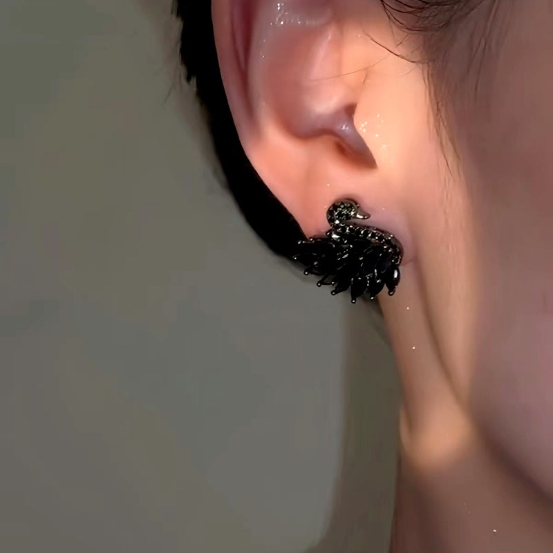 14K Gold-Plated 2024 New Explosive Style Black Swan Stud Earrings