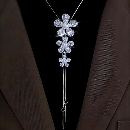 14K Gold-Plated Adjustable Flower Sweater Chain Necklace