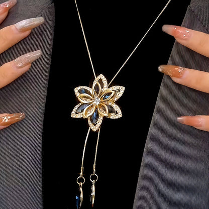 14K Gold-Plated Adjustable Flower Tassel Sweater Chain Necklace