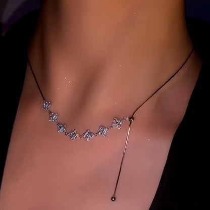 14K Gold-Plated Adjustable Zircon Four-Leaf Necklace
