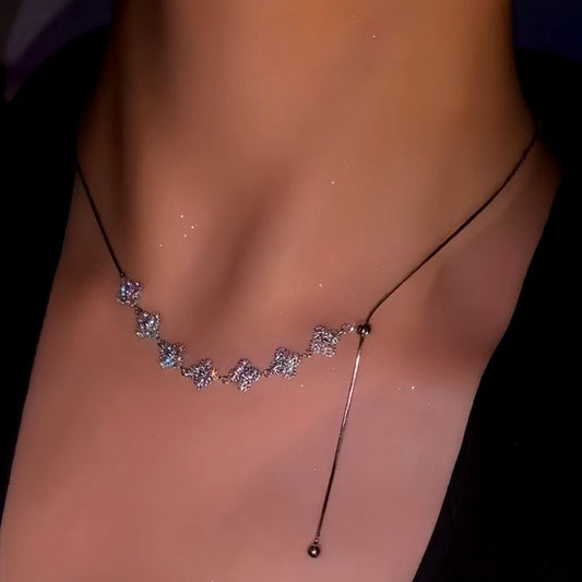 14K Gold-Plated Adjustable Zircon Four-Leaf Necklace