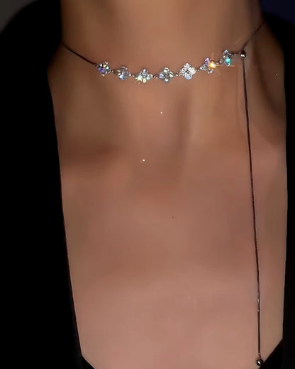 14K Gold-Plated Adjustable Zircon Four-Leaf Necklace