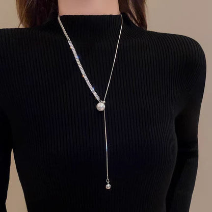 14K Gold-Plated Adjustable Zircon Pearl Necklace