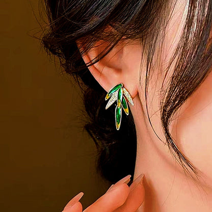 14K Gold-Plated Bamboo Leaf Stud Earrings